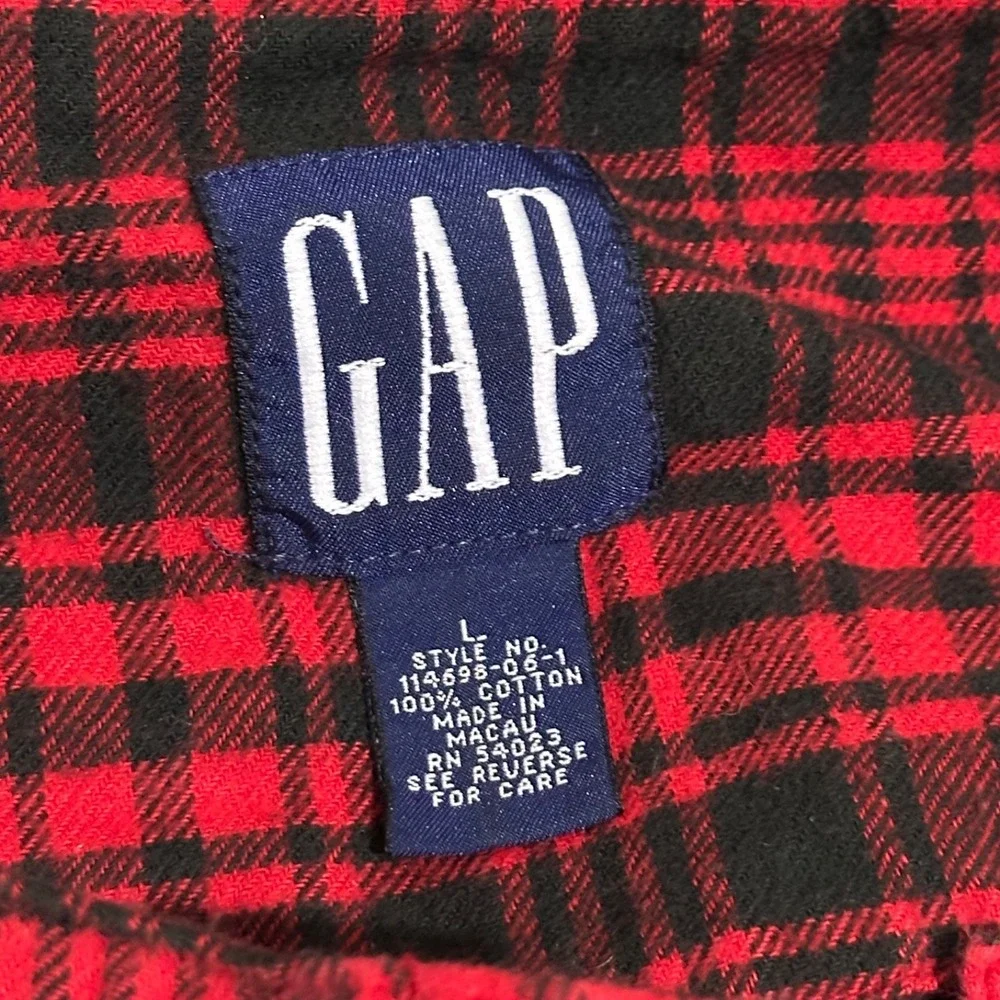 Vintage GAP Sleepshirt Flannel Red Heritage Plaid Pajama Night Gown Adult L